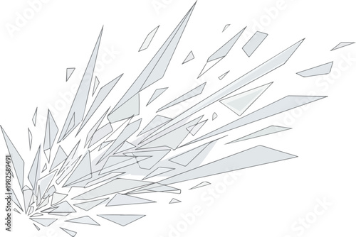 Abstract geometric explosion of shattering glass fragments with light effects