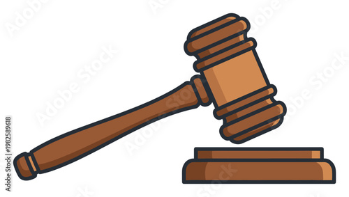 Iconic wooden judge gavel and block used for legal decisions, auctions, and official announcements, perfect for educational materials and legal website graphics.