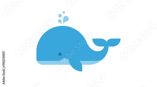 A simple, flat design illustration of a blue whale spouting water from its blowhole.