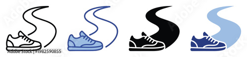 Versatile athletic shoe and winding path icons symbolizing an active journey and physical wellness, suitable for sports applications, health trackers, and lifestyle branding.