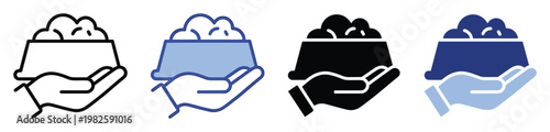 A hand gently holding a bowl filled with food, symbolizing acts of kindness, giving, and providing essential nourishment, useful for pet care, charity, and feeding program icons.