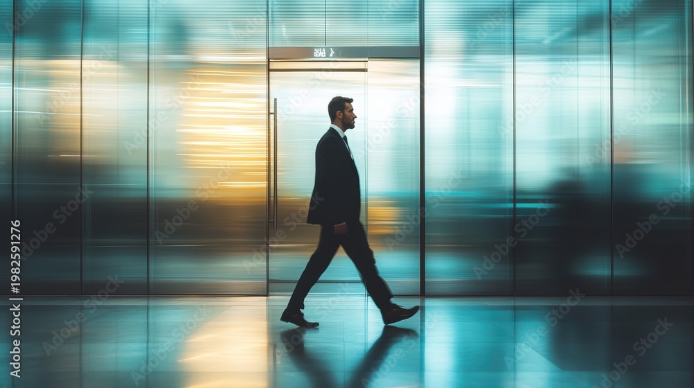 Fototapeta premium Group of Business people walking in the office corridor in night,People in business center walking at hall,motion go around at coworking space,Wide image,Concept of office life,co working space.