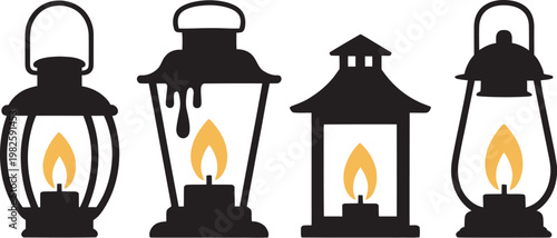 Vintage candle and lantern church light illustration with antique lamp and burning flame design