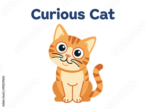 A Cute and Curious Orange Tabby Cat Illustration with Big Eyes, Looking Inquisitively