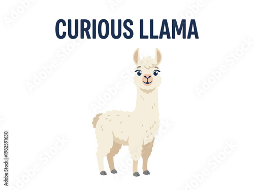 Curious Llama - Adorable Illustration of a White Llama with a Playful Expression