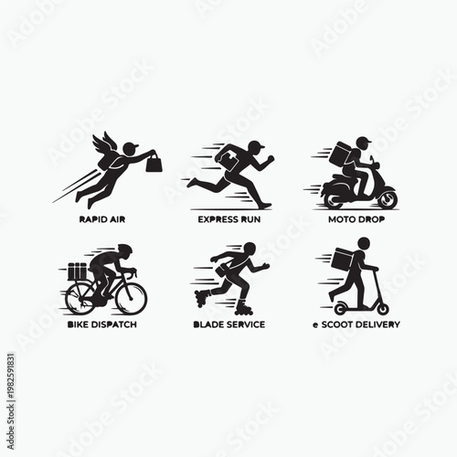 Japanese calligraphy set featuring Chinese character symbols and an artistic black vector silhouette of a boy in a fitness jump action