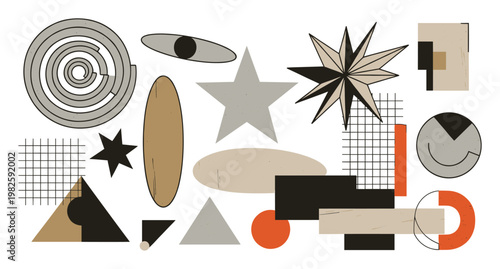 Abstract geometric shapes collage featuring modern minimalist forms and a neutral color palette providing a versatile graphic resource for contemporary design projects and digital