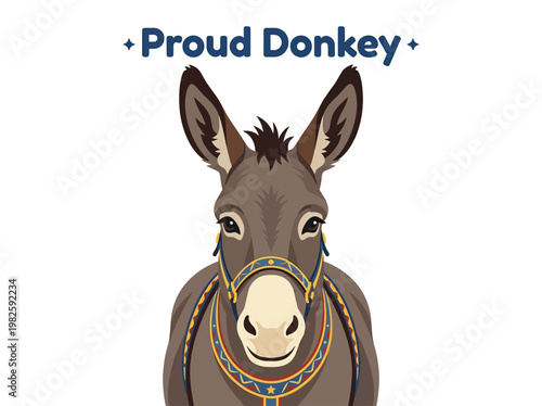 Proud Donkey Illustration with Colorful Halter and Decorative Bridle