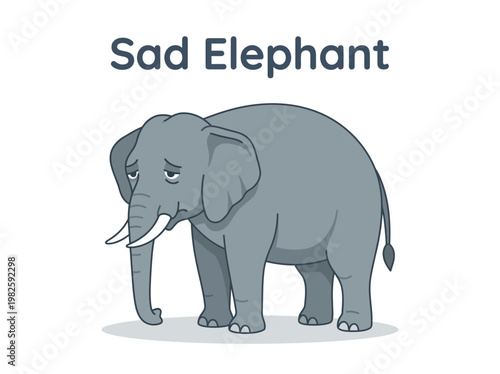A lonely elephant standing with a sad expression, illustrating feelings of sorrow and melancholy