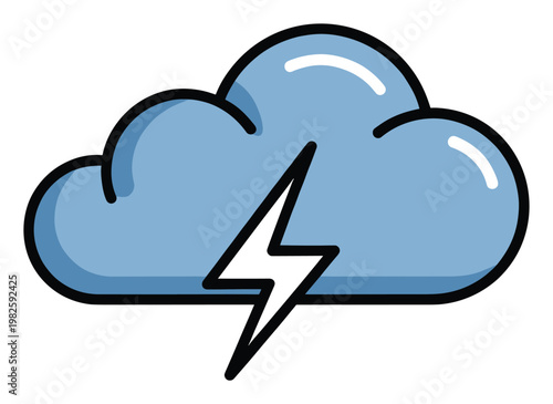 Vibrant stylized sky symbol of weather conditions featuring a powerful lightning bolt emerging from a cloudy formation perfect for meteorological forecasts and energy themed applications