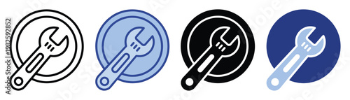 Wrench tool icon symbolizing service, repair, and configuration options suitable for diverse digital interfaces and informational graphics displays