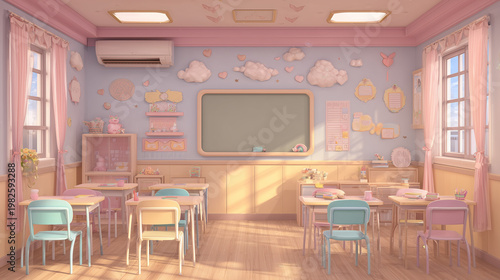 Pastel classroom decor ideas for elementary school kawaii aesthetic interior design inspiration