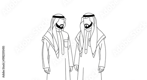 Two Arab men in traditional attire standing side by side.