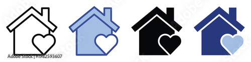 House icon with heart symbol signifying home, family, real estate, and property care ideal for app development, website graphics, and social media