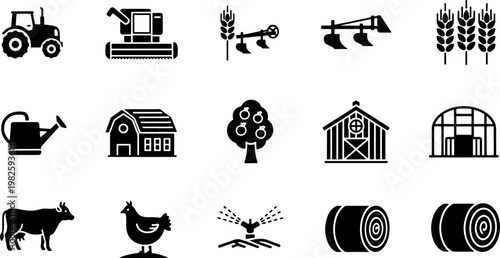 Agriculture and Farming Vector Icon Set