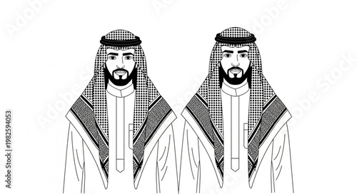 Two Arab men in traditional attire, side-by-side, looking forward.
