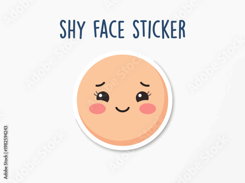 Adorable Shy Face Sticker with Rosy Cheeks and Sparkling Eyes