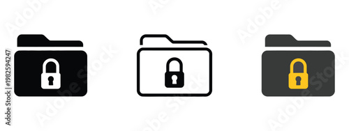 Locked folder or hidden folder icon, privacy, sensitive content, file encryption, secure data storage symbol, digital flat vector outline illustration