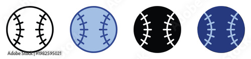 Modern flat style baseball game ball icons set with diverse color variations, ideal for sports branding, mobile applications, and web graphic design projects.