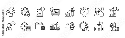 Outline Office Productivity Icons Pack. Business management line icon set