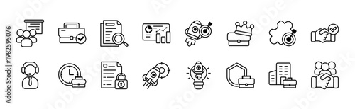 Outline Office Productivity Icons Pack. Business management line icon set