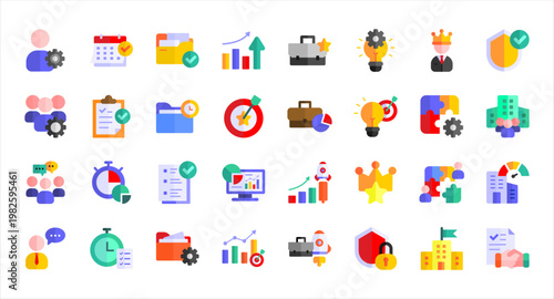 Business Office Icons Pack. Corporate management productivity vector icon set