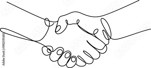 One line art of handshake showing trust and professional relationship between two people silhouette.