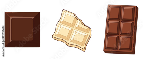 Assorted delicious dark and white chocolate pieces for confectionery advertisements, dessert recipe illustrations, food packaging graphics, and sweet treat promotions appealing to candy