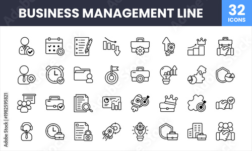 Outline Corporate Business Icons Collection. Office productivity line icon set