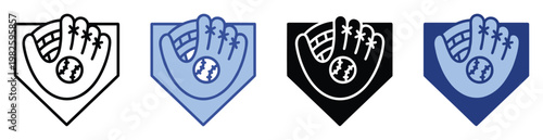 Baseball glove and ball vector icon collection for sports application user interfaces, game development assets, athletic team branding, event promotion materials, and diverse digital
