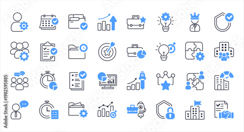 Office Management Icons Collection. Business corporate productivity vector set