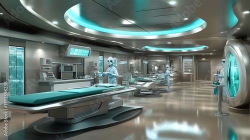 High-tech laboratory with advanced equipment, scientists conducting cutting-edge research, futuristic technology environment, clean sterile workspace, innovation and science concept, ultra-realistic