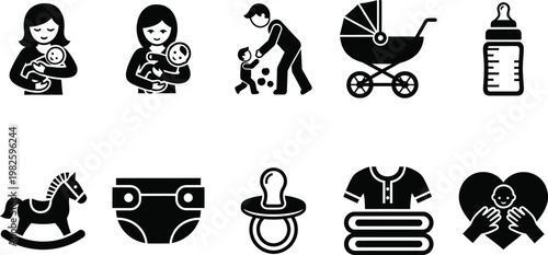 Father's Day Icon Set with Calendar, BBQ, Golf, and Gift Vector Symbols