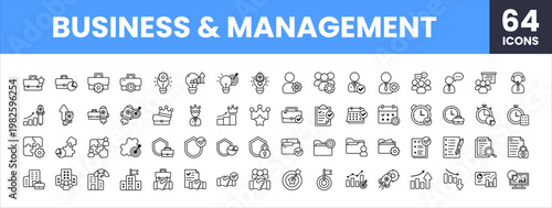 Outline Business Management Icons Pack. Office workflow productivity line icon set