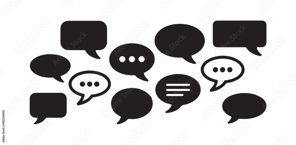 Fototapeta premium Speech bubble silhouettes set with three dots and lines for text message and online chat symbols