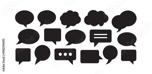 Conversation bubble icon collection featuring different speech shapes and thought clouds for web