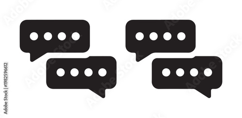 Four black speech bubble icons with four dots inside each, representing messages or notifications.