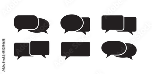 Set of modern speech bubble icons, including various shapes and solid black designs.