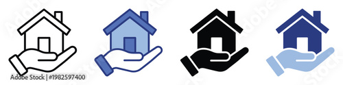 House in hand icon bundle representing property investment home buying real estate services and housing support for websites and mobile applications