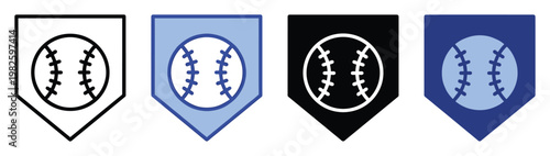 Versatile baseball home plate icon set representing Americas favorite pastime, perfect for sports applications, digital interfaces, and athletic branding projects.