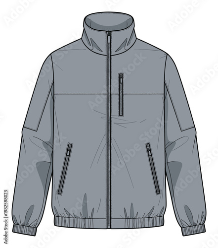 Versatile grey casual outerwear jacket for men with full zipper front and multiple zip pockets ideal for sports, travel, and everyday lifestyle clothing collections