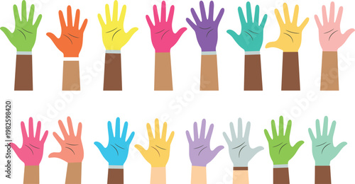 Diverse Colorful Hand Icons Set, Multicultural Gesture Symbols in Various Skin Tones for Social, Equality, and Digital Design Projects