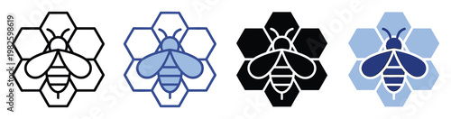 Stylized bee and honeycomb graphic symbol representing nature, sweetness, and industriousness, perfect for branding, applications, and web interfaces needing a simple yet impactful insect