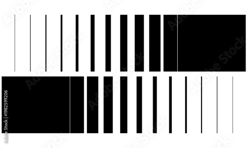Hand-drawn abstract geometric design featuring vertical black lines and bars with offset opposing rhythmic patterns illustration
