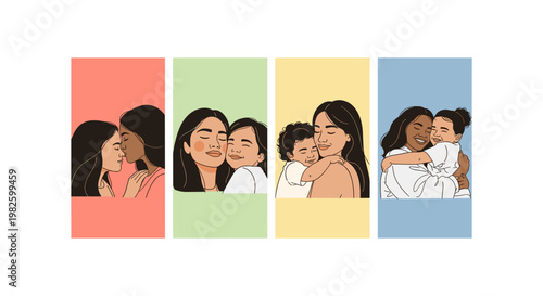 Four women in colorful headscarves laughing together woman headscarf pink green yellow