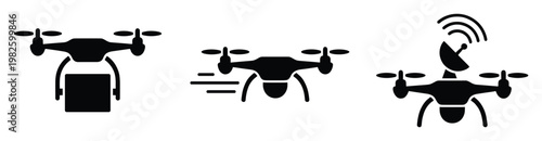 Modern drone icons showcasing futuristic delivery services, rapid transportation, and advanced remote communication for technology applications and logistics systems