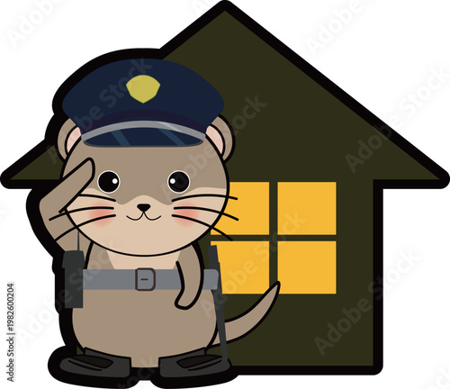 警備員の可愛いカワウソのキャラクターイラストマーク
