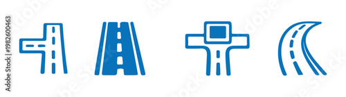 Road direction icons set with arrows, intersections and roundabout symbols,