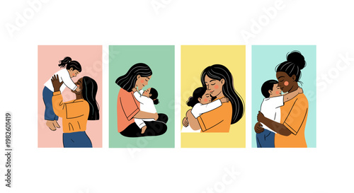 Four diverse women sitting and reading books in different colorful settings woman chair