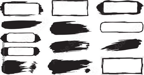 Принти на полотні Set of Black Grunge Brush Strokes and Textured Ink Frame Doodles